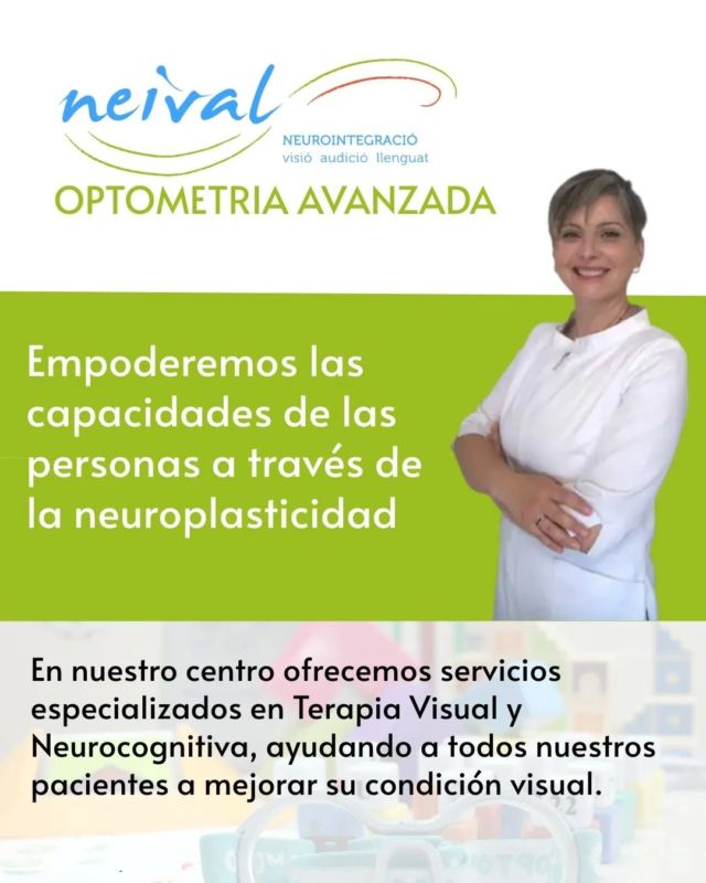 En nuestro centro 👉ofrecemos servicios especializados en Terapia Visual y Neurocognitiva, ayudando a todos nuestros pacientes a mejorar su condición visual.👁️

👉La visión 👁️en relación con otras vías de entrada (auditiva y motora) es imprescindible para nuestro desarrollo. 👉En Neival trabajamos los fundamentos biológicos desde la neuroplasticidad puesto que saber mirar y escuchar correctamente permite que nuestro cerebro trabaje con información clara y precisa, para obtener un máximo rendimiento sin gran esfuerzo.

La visión 👁️es un complejo procesamiento cerebral con capacidad de neuroestimulación para conseguir buena agudeza visual, alineamiento de los ojos, visión en estereopsis, agilidad de los movimientos oculares por la lectura rápida, atención periférico-central, aumento de concentración e inteligencias visuales.

Niños 👦y adultos 👬pueden realizar un cambio espectacular en sus vidas cuando sus mecanismos perceptivos básicos se educan y se consigue que trabajen adecuadamente, favoreciendo el procesamiento cerebral y nuevas funciones de ejecución.

👉 La mejora se evidencia en ámbitos como académico, deportivo y laboral.

#neival #saludvisual #terapiavisual #desarrollocognitivo
#optometria #optometriacomportamental